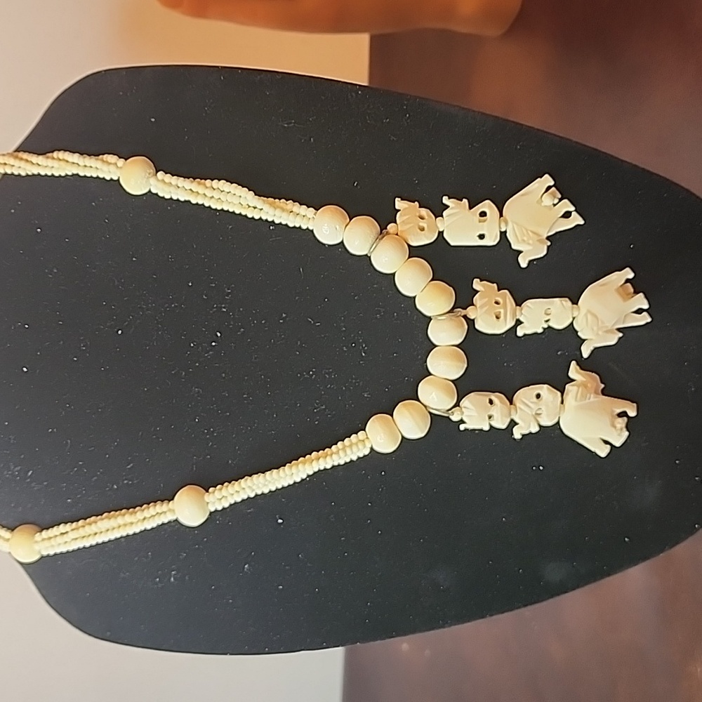 #4 Vintage Necklace, Vintage Elephant Plus Necklace Carved Necklace Elephants